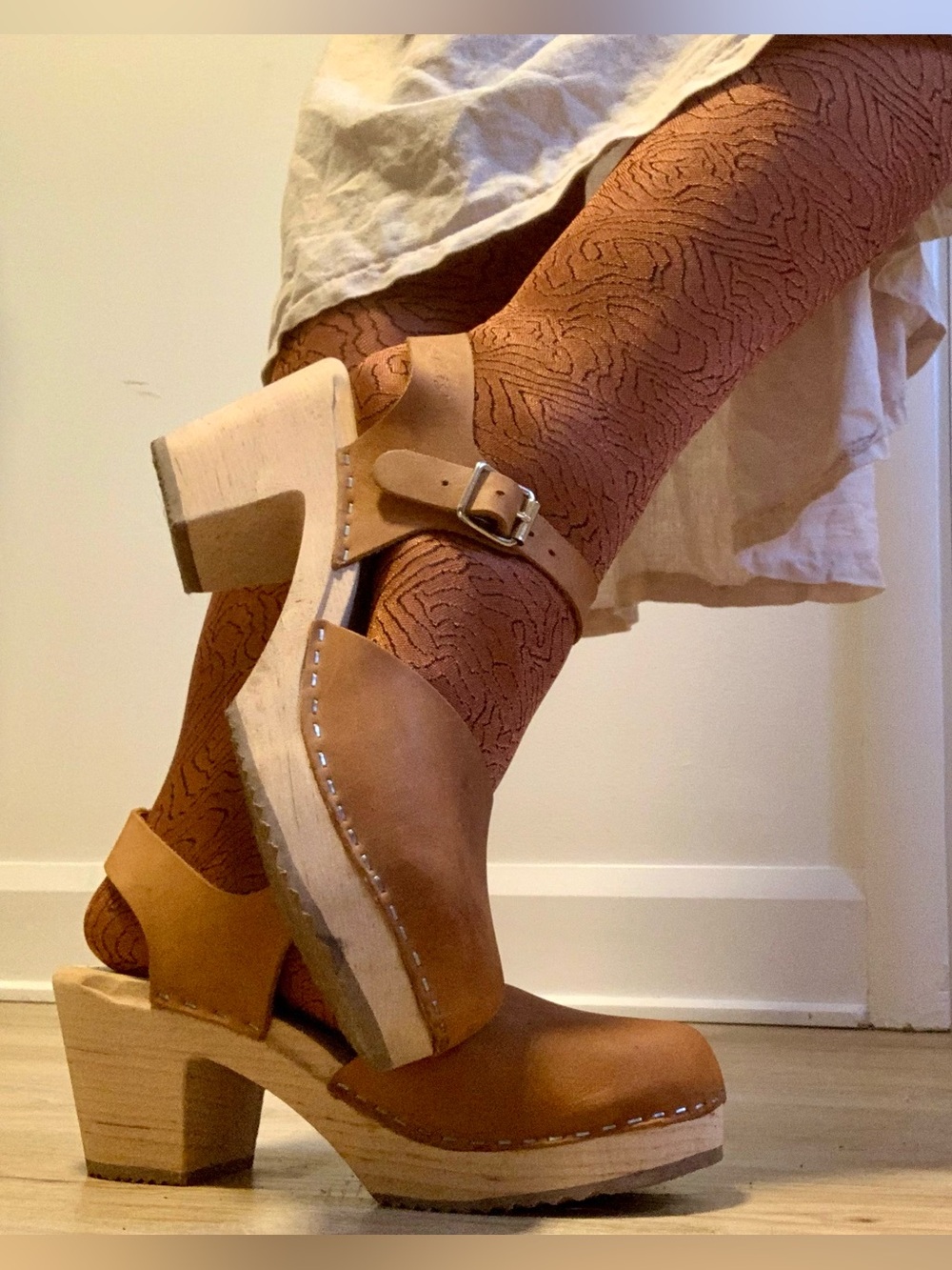 LOTTA’S Swedish Leather Clog Heels with Ankle Strap - Brown